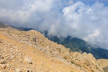 View from the top of Mount Tahtali of Antalya province in Turkey. Popular tourist spot for sightseeing and skydiving