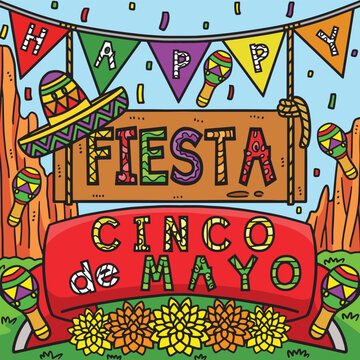 Cinco de Mayo Fiesta Colored Cartoon Illustration