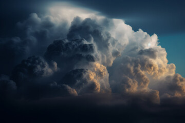 Obraz premium Photorealistic ai artwork of thunderstorm clouds and sky at sunset. Generative ai.