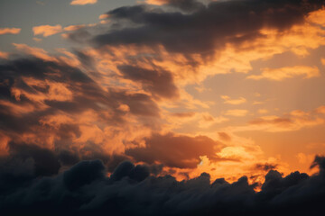 Fototapeta premium Photorealistic ai artwork of dramatic sky and clouds at sunset. Generative ai.