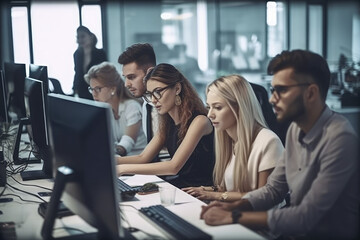 Obraz premium Photorealistic Ai artwork of diverse women and people in the workplace. Generative ai.