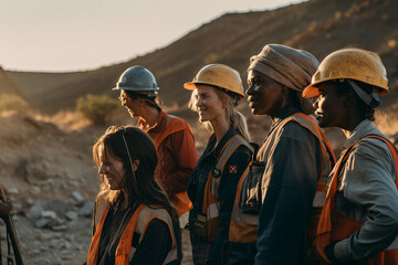 Obraz na płótnie Canvas Photorealistic Ai artwork of diverse women workers on a mine site. Generative ai.