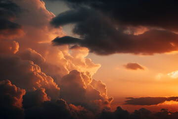 Photorealistic ai artwork of dramatic sky and clouds at sunset. Generative ai.