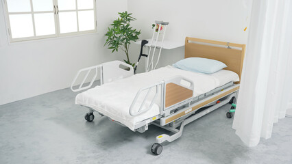 電動ベッドの置かれた部屋　病院　介護施設 - obrazy, fototapety, plakaty