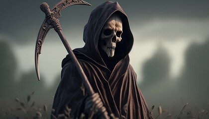 Fototapeta na wymiar skull grim reaper, digital art illustration, Generative AI