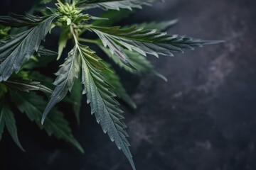 Obraz premium Cannabis plant detail on dark background Generative AI