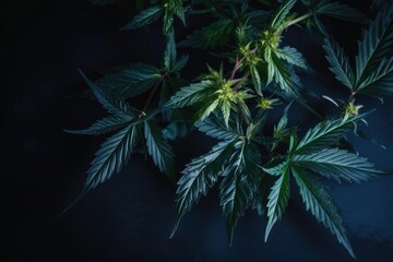 Cannabis plant detail on dark background Generative AI