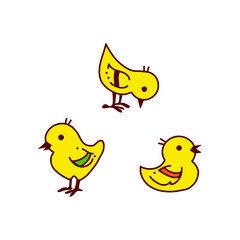 Cute funny chickens on white background