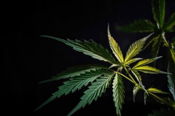 Cannabis plant detail on dark background Generative AI