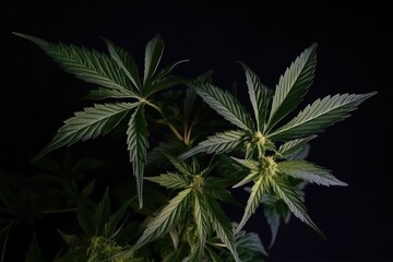 Fototapeta na wymiar Cannabis plant detail on dark background Generative AI
