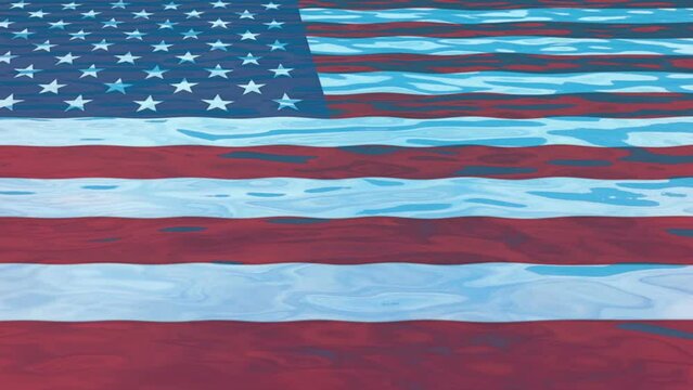 Water Surface Ripples Over American Flag

