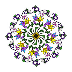 Mandala lilás e verde de passarinho