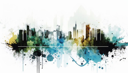 Obraz premium abstract city, isolated on white background - watercolor style illustration background by Generative Ai 