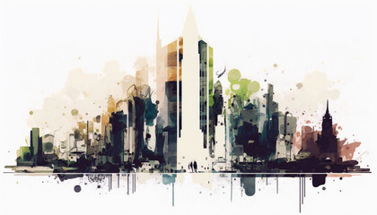 abstract city, isolated on white background - watercolor style illustration background by Generative Ai
