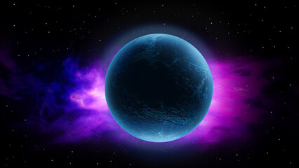 Obraz na płótnie Canvas blue planet and stardust 3d space