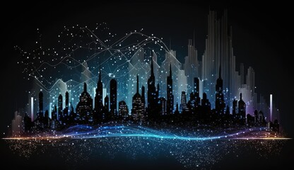 City in the Night Data Flowing - Generative AI