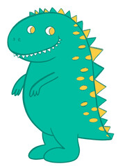 Cute green dinosaur rex children illustration, isolated. Textile print, posters, cards design element