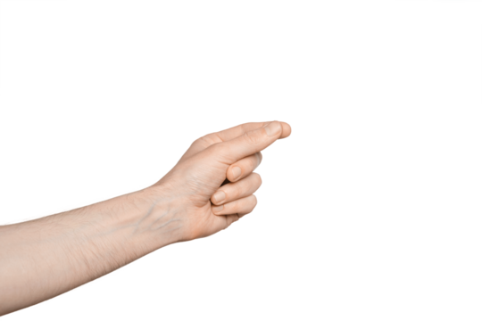 Male hand holding something in hand, isolate