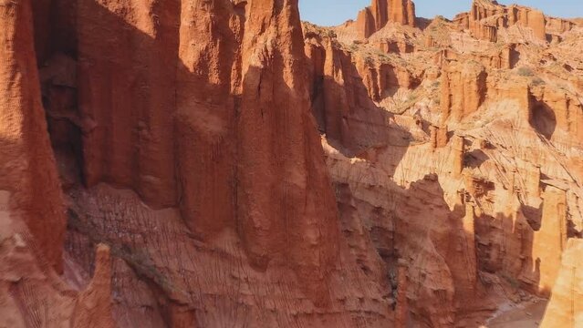 Aerial view of the scenic landscape, mountain formations in the Algerian desert, Tamanrasset.