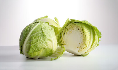 Fototapeta premium Fresh raw whole cabbage on white table background. Organic healthy food. Generative AI.