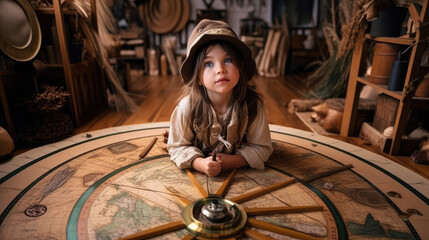 Obraz na płótnie Canvas A young girl dressed as an explorer, generative ai illustration