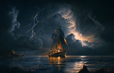 Obraz premium boat in the sea, Generative Ai