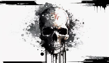 Abwaschbare Fototapete Aquarellschädel Skull isolated on white background - watercolor style illustration background by Generative Ai 