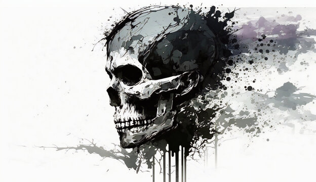 Skull isolated on white background - watercolor style illustration background by Generative Ai
