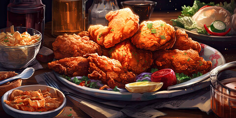 Fried Chicken Wings Illustration, Generative AI