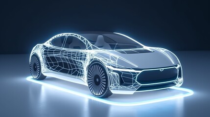 Naklejka premium virtual infographic, holographic, electric car, generative ai