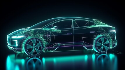 Naklejka premium virtual infographic, holographic, electric car, generative ai