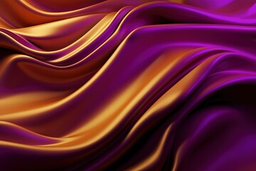 3D Wave Bright Gold and Purple Gradient Silk Fabric Abstract Background with Generative AI