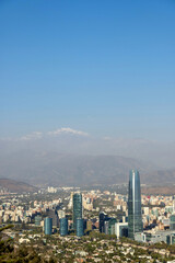 Fototapeta premium Cityscape view of Santiago de Chile including Gran Torre Santiago building