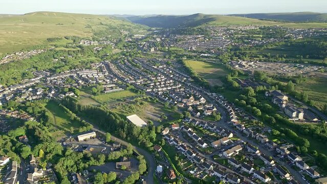 Aerial view of a residential area in a Welsh Valleys town (Ebbw Vale)