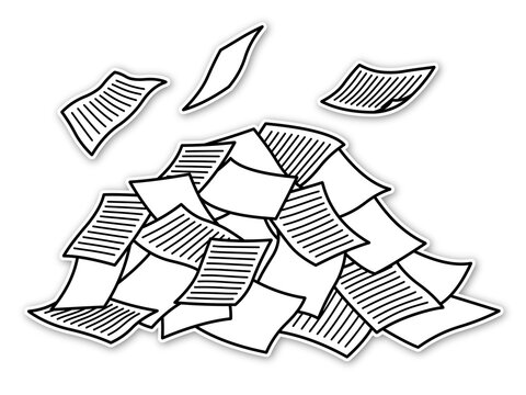 A pile of papers and documents fluttering in a jumbled pile Lined and embossed