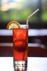 iced tea with ice and lemon at the beach bar
