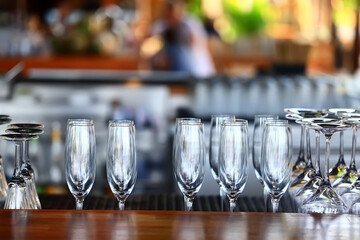 empty glass glasses group, dishes in the restaurant, table clean serving