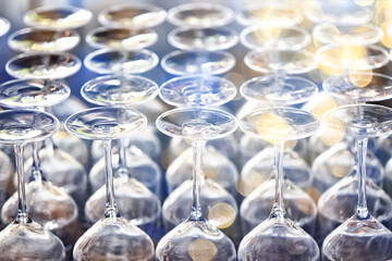 empty glass glasses group, dishes in the restaurant, table clean serving