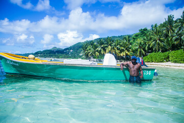 Fototapeta na wymiar Black man on vacation on tropical Island