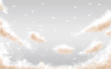 曇り空と太陽の輝きと羽ばたく鳥