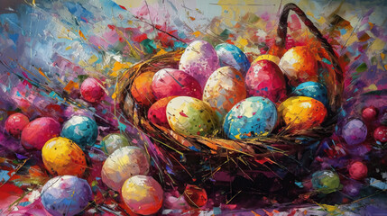 colorful Easter eggs in a basket