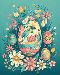 easter card with eggs and flowers