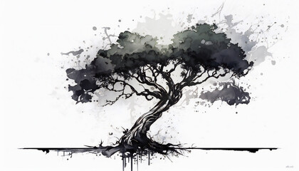 Tree - watercolor style illustration background by Generative Ai