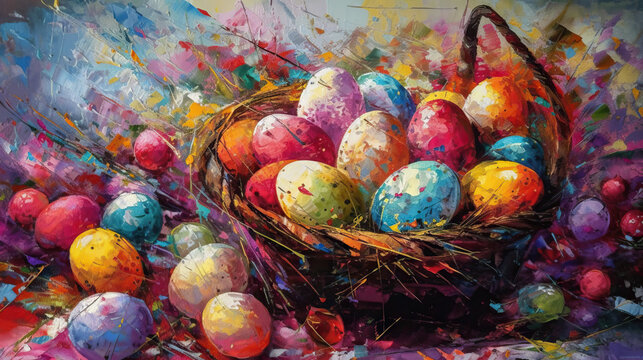 colorful Easter eggs in a basket