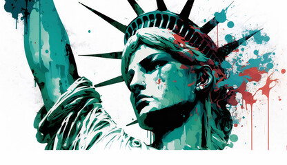 statue of Liberty - watercolor style illustration background by Generative Ai