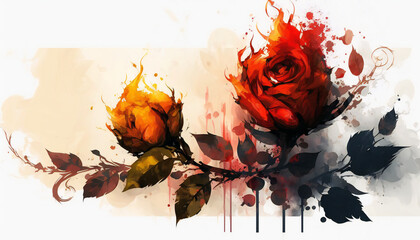 Red Rose - watercolor style illustration background by Generative Ai