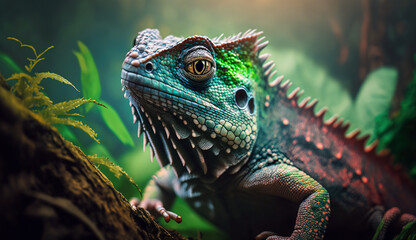 Fototapeta premium green iguana on a branch