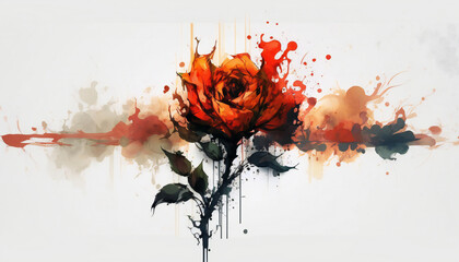 Red Rose - watercolor style illustration background by Generative Ai