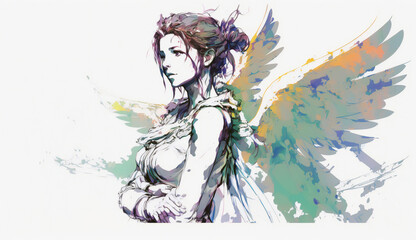 Obraz premium Colored Angel - watercolor style illustration background by Generative Ai