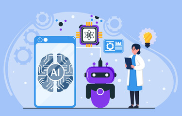Artificial intelligence design vector. AI technology and cyber background and banner. Futuristic technology service and communication artificial intelligence concept